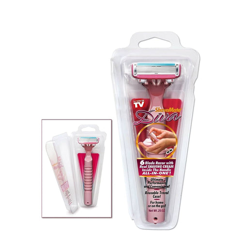 ShaveMate Diva - 6 Blade Razor With Real Shaving Cream Inside The Handle ALL-IN-ONE For Women